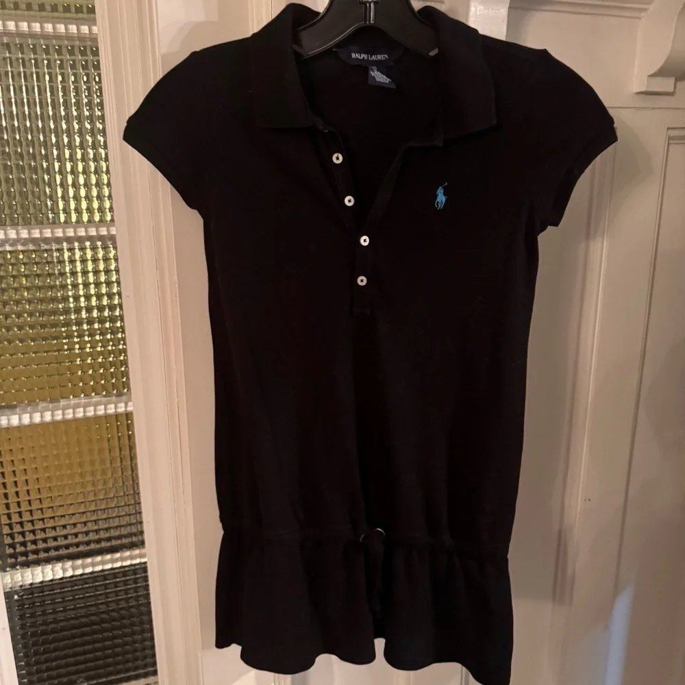 GIRLS POLO RALPH LAUREN DRESS Sz 7 BLACK COTTON BLUE HORSE BUTTON FRONT